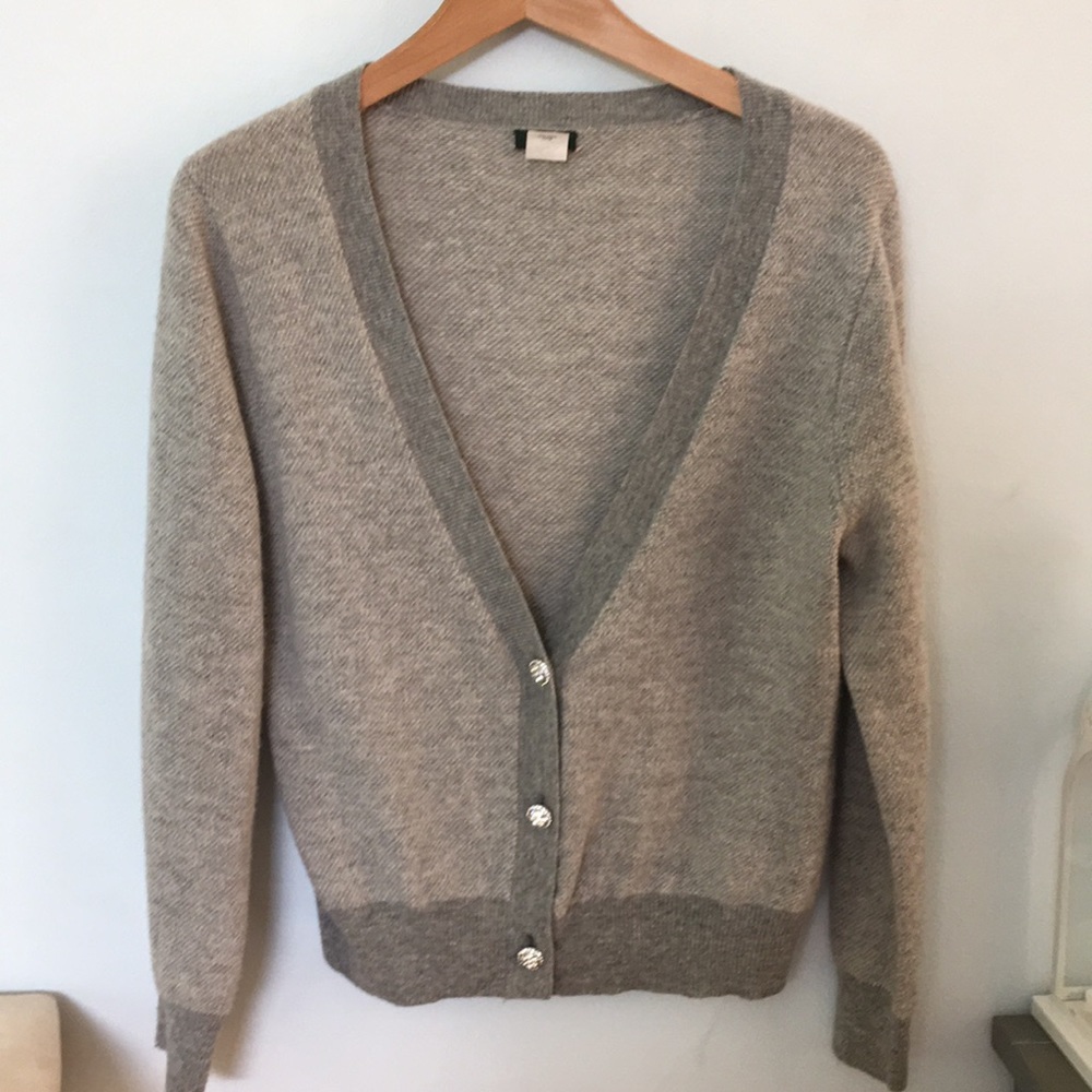 J Crew Crystal Button Bird’s Eye cardigan size L